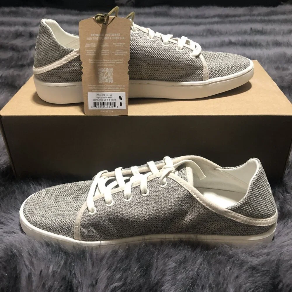 Olukai Womens Pehuea Li Lace up Canvas Sneakers Shoes, Size 8, Tapa/White Sand